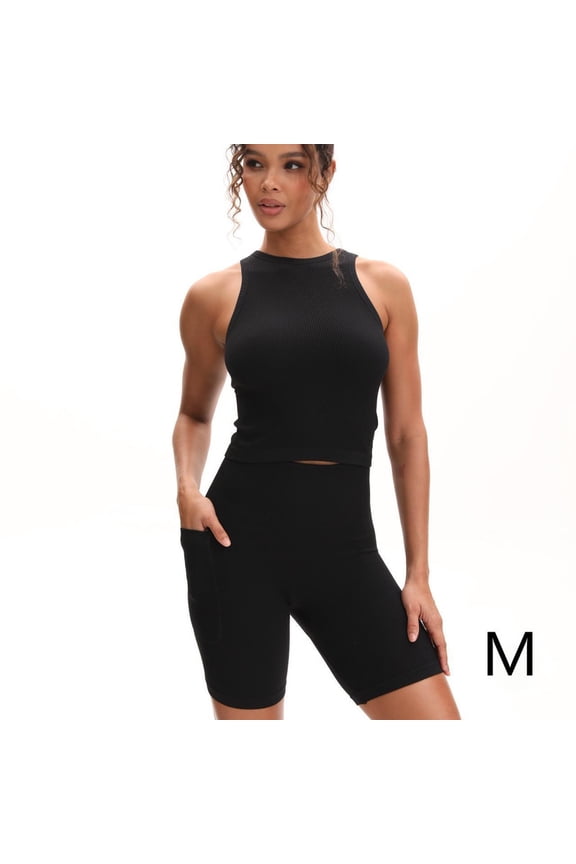 Summer Seamless Limited Edition! Women's Sports Set Includes a two-piece seamless breathable striped sports vest and high-waisted shorts Yoga Fitness Sports Set Sports Leisure Set