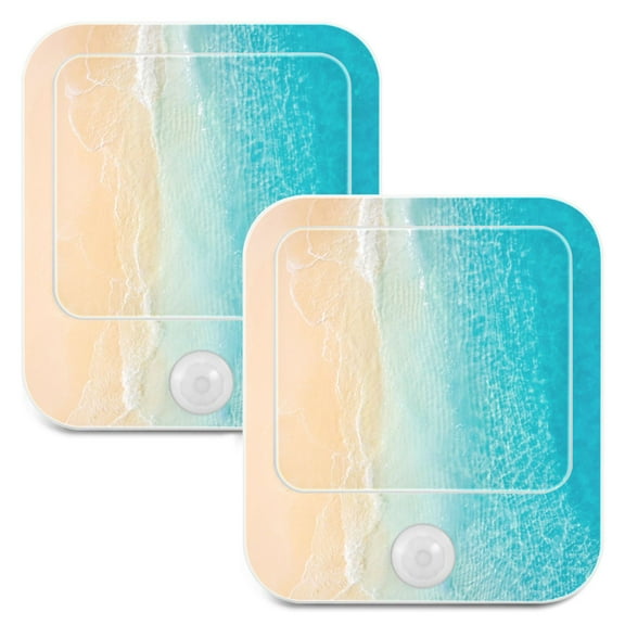 Summer Seascape Ocean Beach LED Motion Sensor Night Light Plug into Wall 2 Pack Auto Dusk to Dawn Adjustable