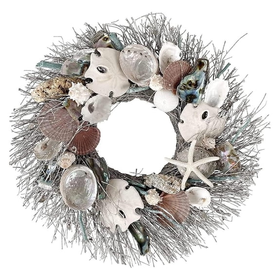 Summer Seashell 20in Coastal Wreath Natural Abalone, Sand Dollar, Seashells & Starfish (Abalone)