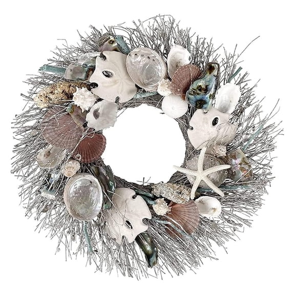 Summer Seashell 20in Coastal Wreath Natural Abalone, Sand Dollar, Seashells & Starfish (Abalone)