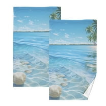 Summer Seashell in Sea Cotton Face Towels Sets Absorbent Hand Towel 2 PCs Soft Towel for Bathroom Kitchen Hotel Decoration