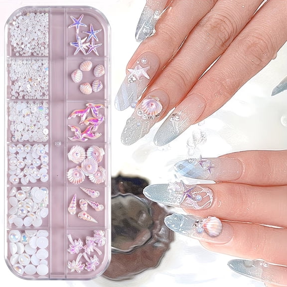 Summer Seaside 3D Nail Charms - 300 Pieces Beach-Themed Nail Art Accessories with Coconut Trees, Shells, and Starfish for DIY Nail Art