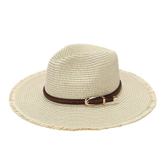 Summer Seaside Holiday Beach Hat Braided Belt Decorative Sunshade Straw Hat for Women Men Outdoor Travel