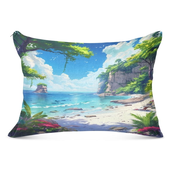 Summer Seaside Landscape Plush Pillow Cases Standard Size Ultra Soft Warm Pillowcases with Zipper 20"x26"