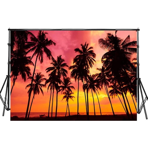 Summer Seaside Sunset Backdrop Palm Trees Silhouettes on Tropical Beach Background Baby Shower Happy Birthday Party Decorations Banner Photo Booth Props