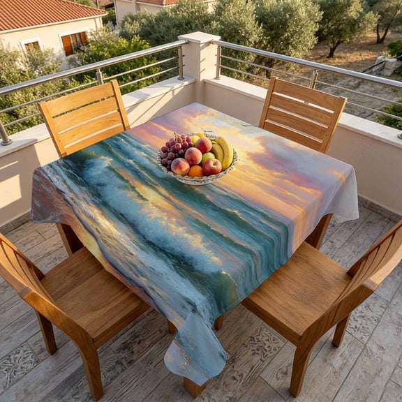 Summer Seaside Sunset Seagull Table Cloth 60x60in, Waterproof Square Tablecloth Wipeable Tablecloths Coastal Ocean Beach Theme Table Covers for Dining Tables Party Indoor Outdoor