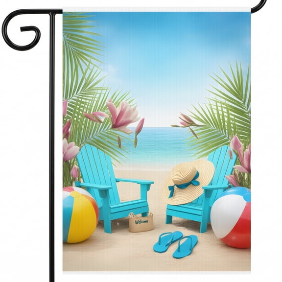 Summer Seasonal Garden Flags 28x40" Welcome Summer Patio Decor for Small Space Adirondack Chairs Beach Ball Hat Flip Flops Garden Banners