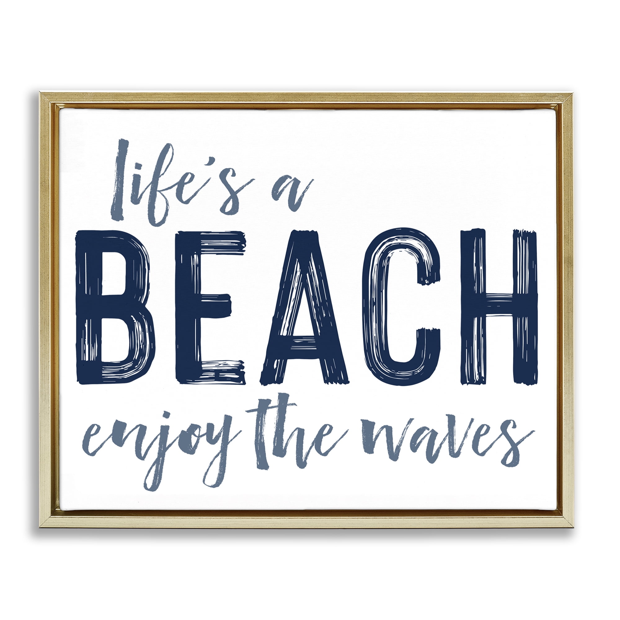 Summer Sentiment Enjoy Waves Gold Framed Floater Canvas Wall Art, design by Lettered and Lined