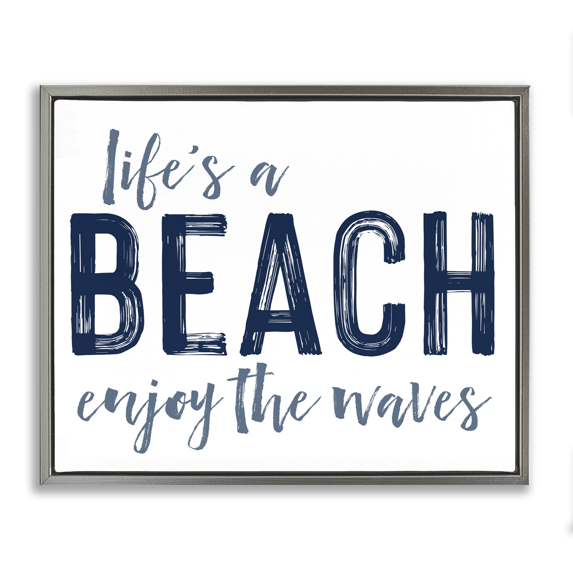 Summer Sentiment Enjoy Waves Gray Framed Floater Canvas Wall Art, design by Lettered and Lined