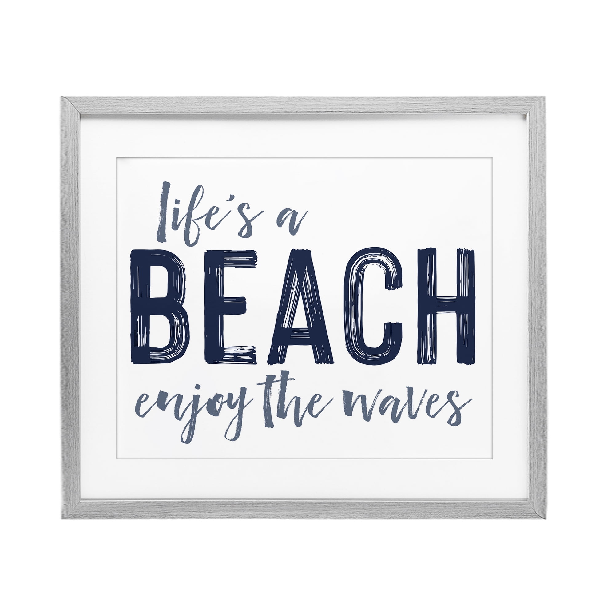Summer Sentiment Enjoy Waves Gray Framed Print Under Glass, design by Lettered and Lined