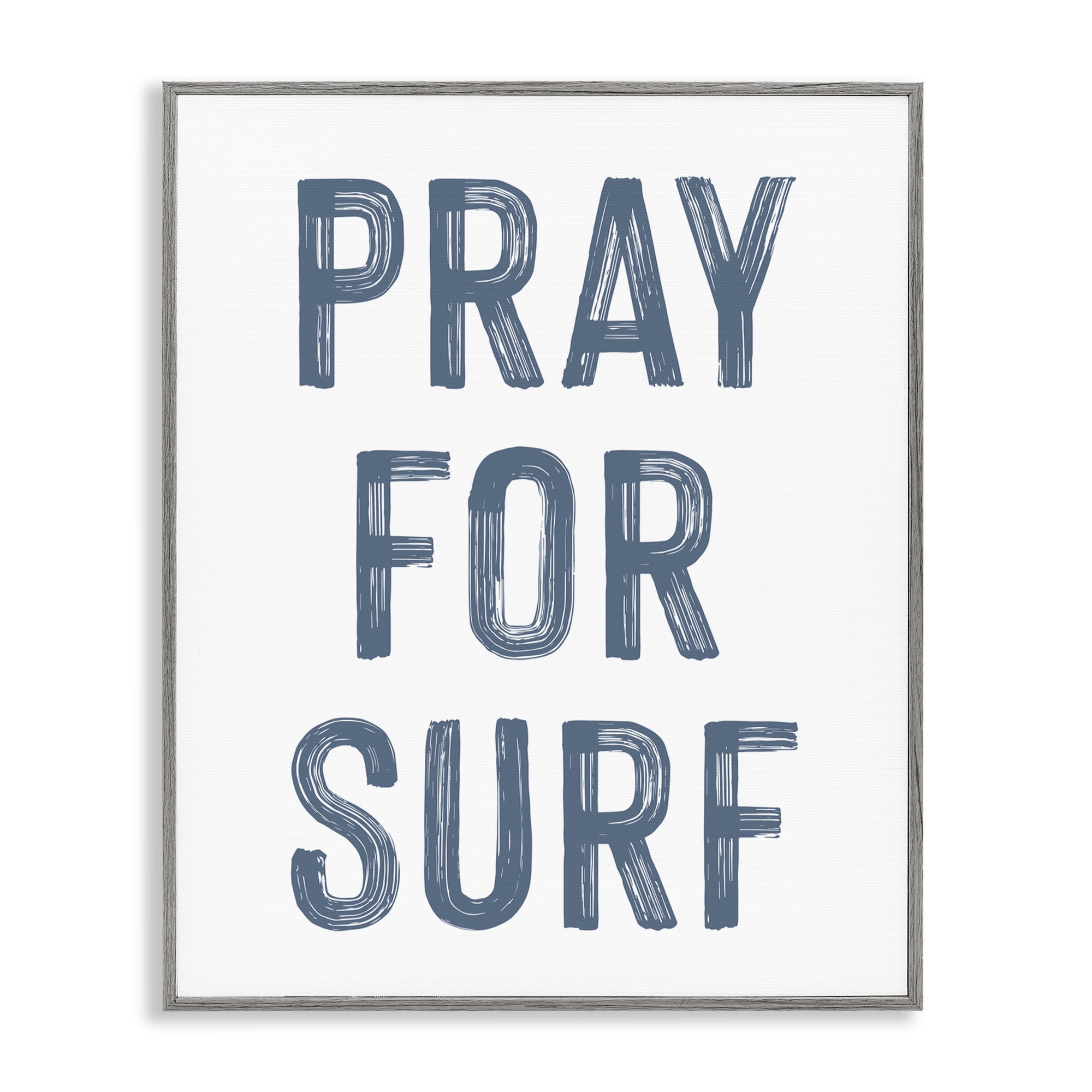 Summer Sentiment Pray For Surf Gray Framed Giclee Art, design by Lettered and Lined