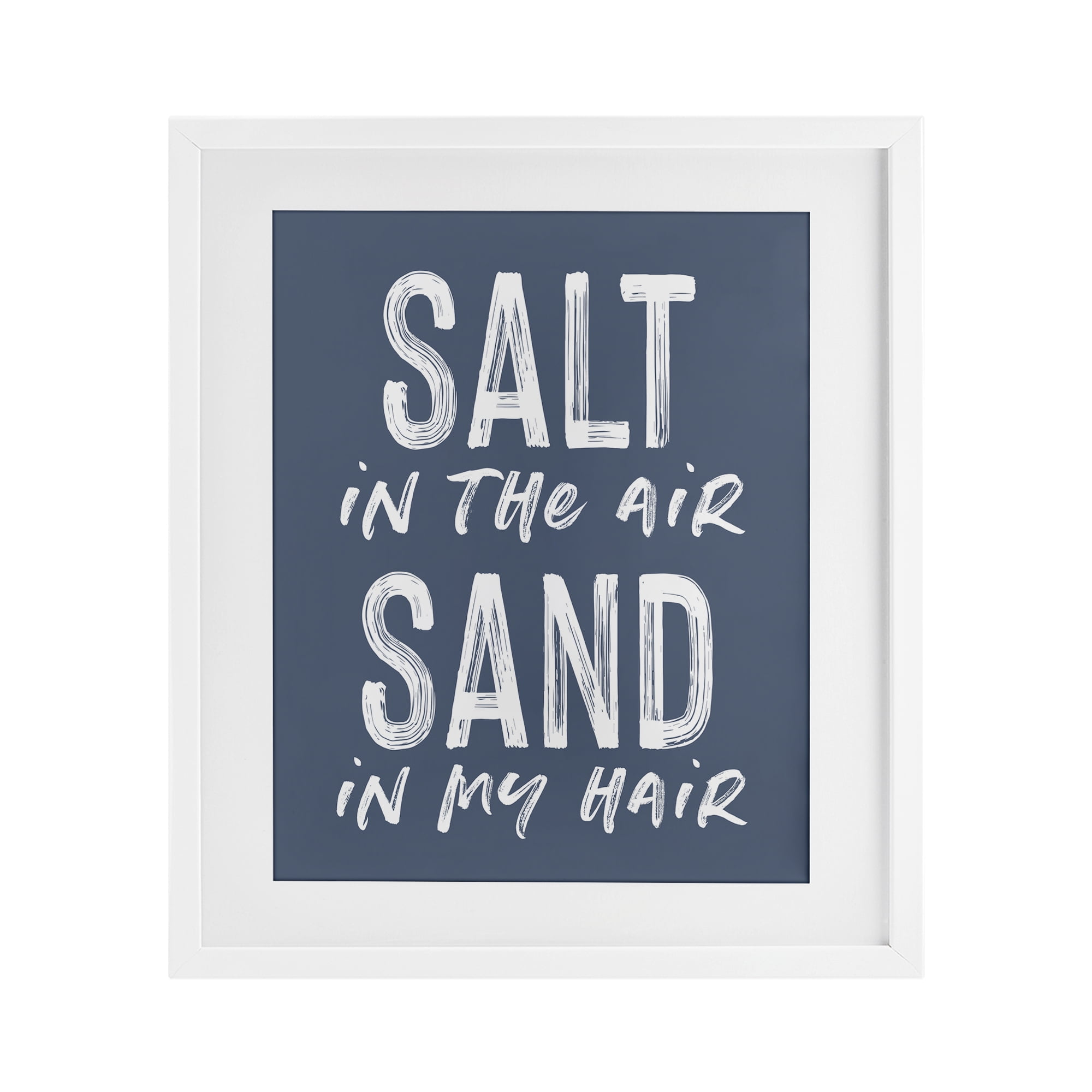 Summer Sentiment Salt Sand In Hair White Framed Print Under Glass, design by Lettered and Lined