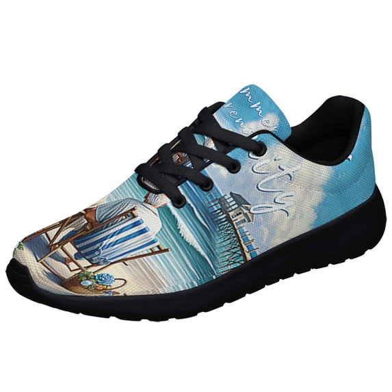 Summer Serenity Old Couple At The Beach Shoes Sneakers Black Size 6