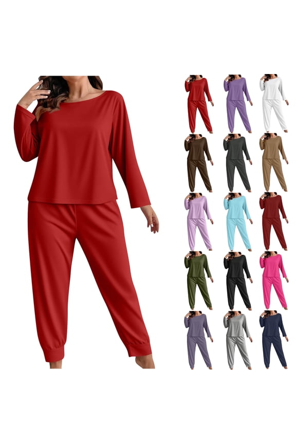 Outfits for Women 2 Piece Sweatsuits Plus Size Cotton Comfy Lounge Sets Long Sleeve Tops and Fashion Tracksuit