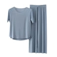 thumbnail image 1 of Summer Sets for Women Short Sleeve 2 Piece Outfits Casual Loose Pullover Tops & Wide Leg Pants Tracksuit New Sleepwear, 1 of 6