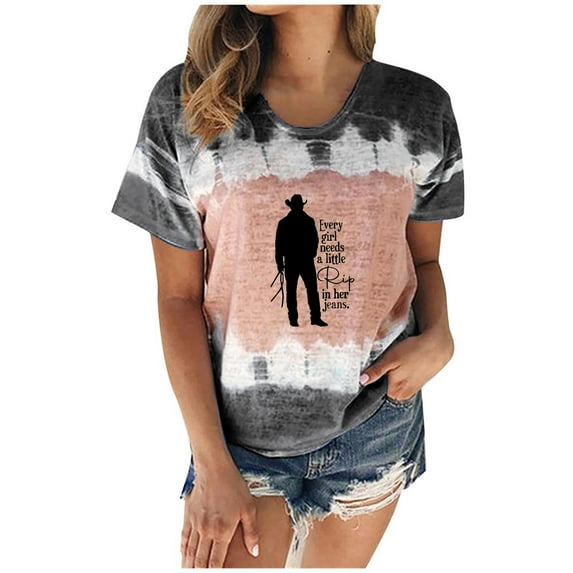 Summer Sexy Gradient Print Regular Women Short Sleeve Tops