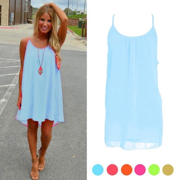 Summer Sexy Women Beach Chiffon Sleeveless Party Dress Casual Mini SunDress