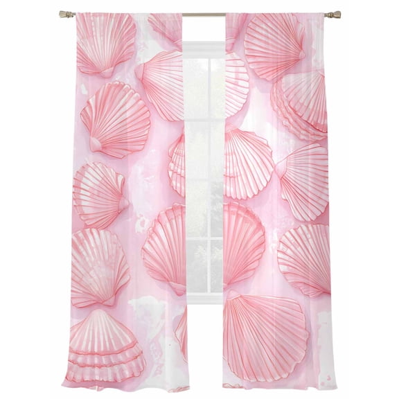 Summer Shell Sheer Curtains 108 Inch Long 2 Panels, Beach Pink Nautical Light Filtering Rod Pocket Curtains, Sheer Voile Drapes for Living Room Bedroom, 52"x108"