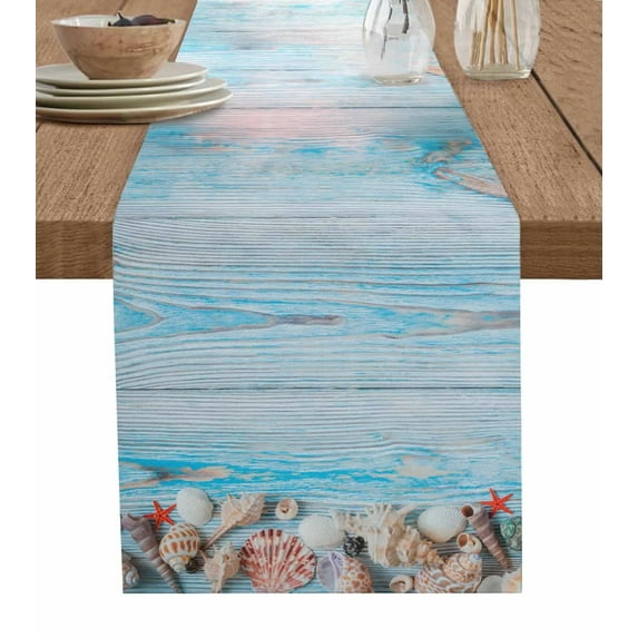 Summer Shell Starfish Wooden Board Table Runner Wedding Decor Table Runner Home Dining Coffee Table Decor Tablecloth
