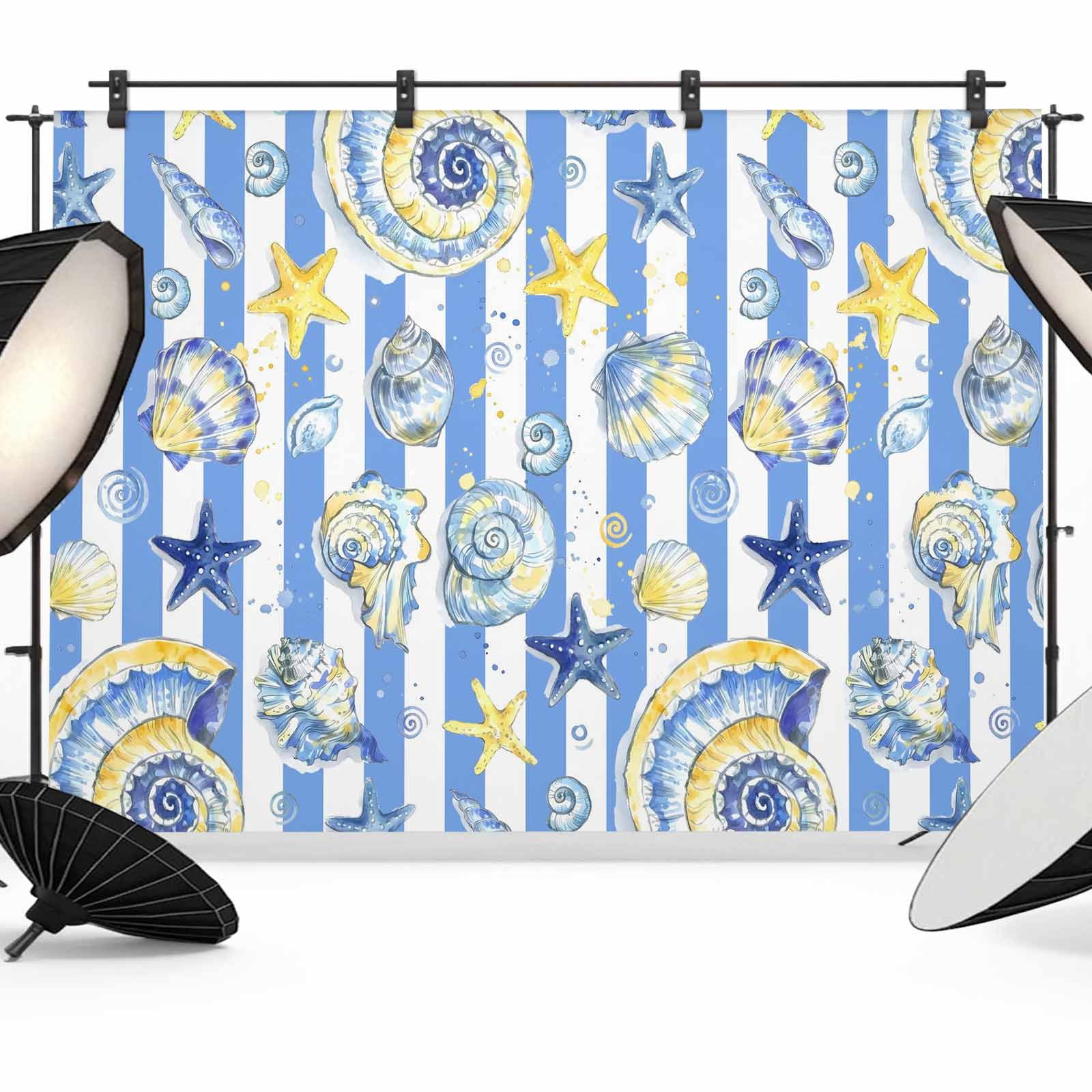 Capos Shells Backdrop Summer Shells Photography Backdrop 7x5FT, Coastal Modern Conch Starfish ...