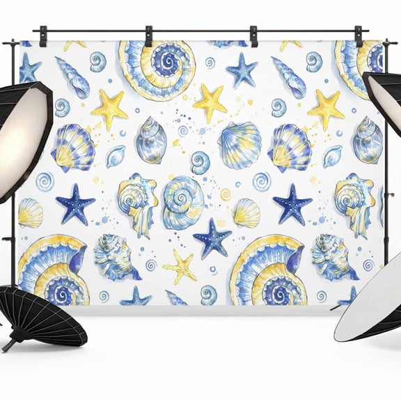 Summer Shells Photography Backdrop 7x5FT, Watercolor Coastal Modern Bubbles Conch Starfish Photo Backdrops, Background for Photography Studio Photo Studio Background, Back Drop for Photoshoot