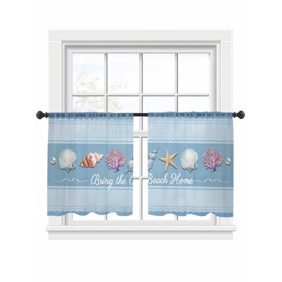 Summer Shells Sheer Curtains 2 Panels Set Watercolor Bring The Beach Home Sea Nuts Ocean Stars Blue Sheer Window Curtains Light Filtering Rod Pocket Voile Drapes for Bedroom Living Room 52"x54"