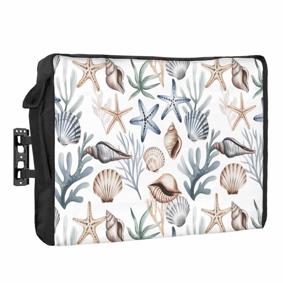 Summer Shells Waterproof Outdoor TV Cover, Ocean Marine Life Starfish Coral Conch Coastal Outside Weatherproof TV Enclosures for 80 to 85 Inch LCD Television Shield Flat Screen Protectors