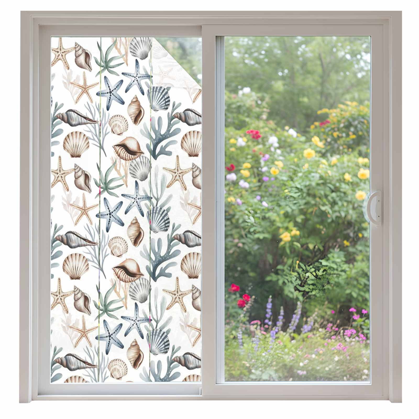 Summer Shells Window Privacy Film, Ocean Marine Life Starfish Coral ...
