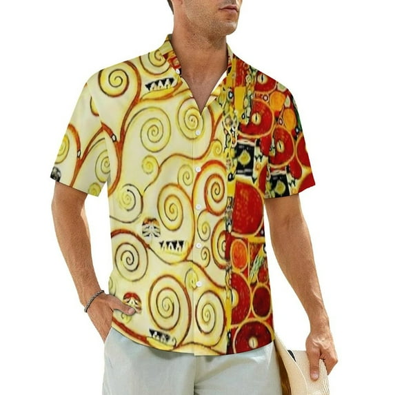 Summer Shirt Beach Klimt Art Blouses The Kiss Print Vintage Casual Shirts Men Short Sleeve