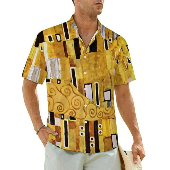 Summer Shirt Beach Klimt Art Blouses The Kiss Print Vintage Casual Shirts Men Short Sleeve