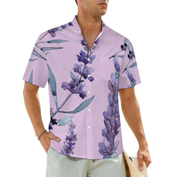 Summer Shirt Beach Lavender Floral Blouses Purple Adorable Flowers Casual Shirts Male Shor