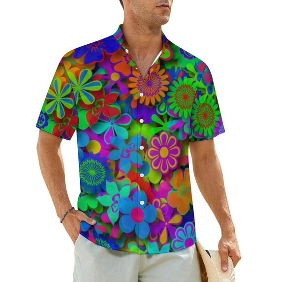 Summer Shirt Beach Vintage Peace 60S Blouses Floral Print Retro Casual Shirts Male Short-S