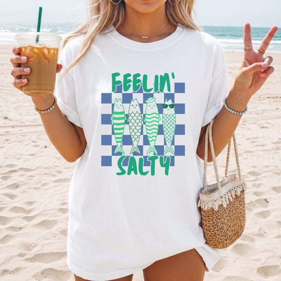 Summer Shirt, Feeling Salty Summer Vibes Shirt, Trendy Beach Vacation Tee, Cute Sardine Shirt, Coastal Graphic Tshirt