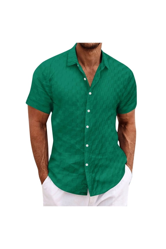 Summer Shirt for Men Plus Size Solid Color Turn Down Collar Shirts for Men Summer Casual Lightweight Tops Pullover Blouses T-Shirts Green XXL
