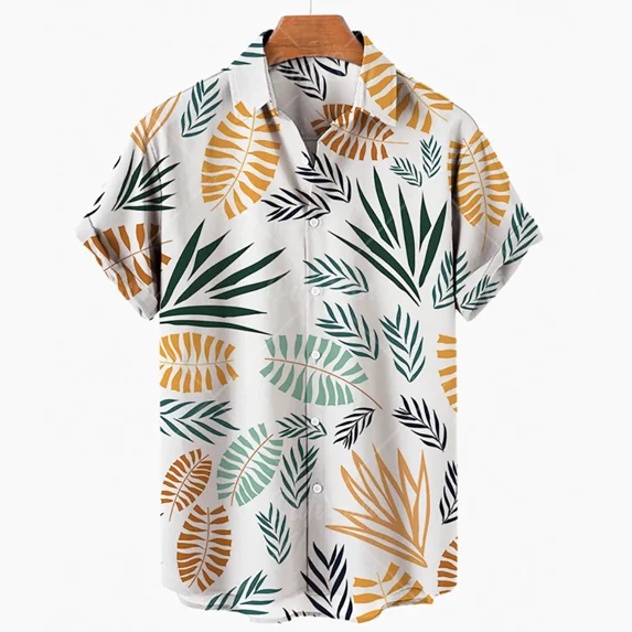 Summer Shirt Men's New Hawaiian 3D Retro Coconut Tree Pattern Resort Lapel Single Button Men's Short Sleeve Shirt Summer Clothes
