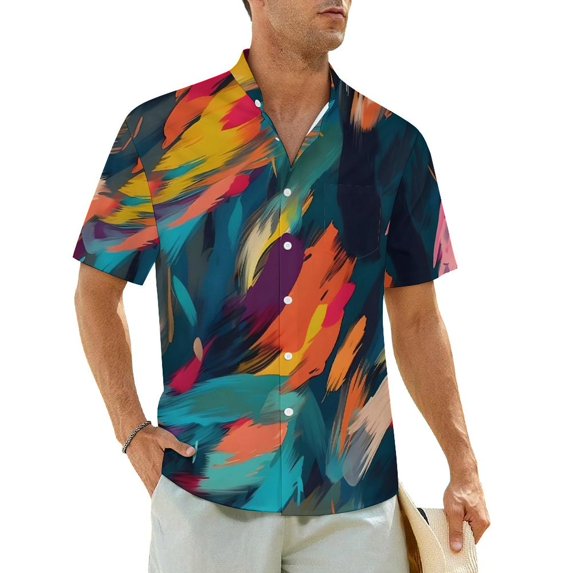 Summer Shirt Vacation Abstract Brush Blouses Red and Purple Elegant Casual Shirts Mens Sho