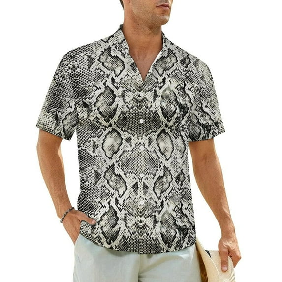 Summer Shirt Vacation Snakeskin Print Blouses White And Brown Trendy Casual Shirts Male Sh