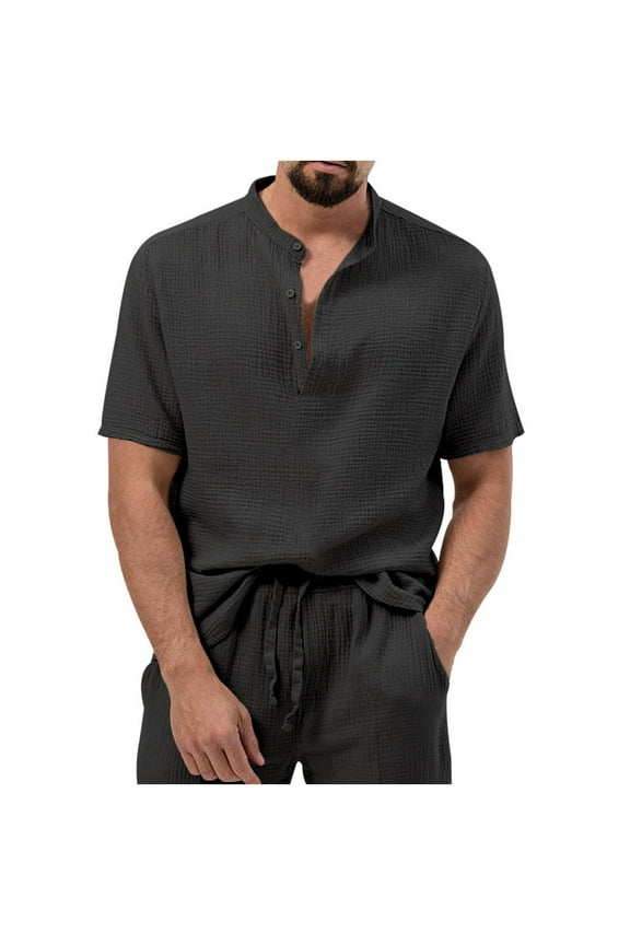 Summer Shirt for Men Plus Size Henley Neck Lightweight Tops & Blouses Shirts for Men Summer Casual Pullover T-Shirts Black XL