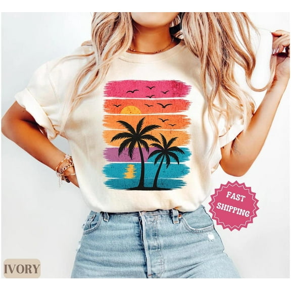 Summer Shirt retro palm tree beach tee vacation graphic t-shirt tropical sunset shirt boho summer travel tee beach lover gift