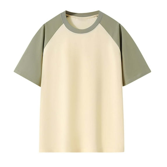 Summer Shirts For Men Qiggri Men's Color Block Casual Raglan Short Sleeved Concise Round Neck Shirts Mens Cotton T-Shirts