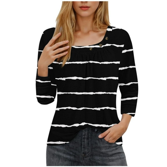 Summer Shirts For Women 2025 Sevevn Women's Fashion 3/4 Sleeved Blouse Printed T-Shirt Casual Top Womens Tops