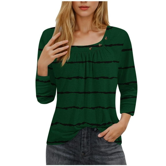 Summer Shirts For Women 2025 Sevevn Women's Fashion 3/4 Sleeved Blouse Printed T-Shirt Casual Top Womens Tops