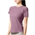 thumbnail image 1 of Summer Shirts For Women Sevevn Women'S Solid Color Crew Neck Short Sleeve Casual Shirt Top Pumiey Shirts For Women, 1 of 4