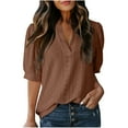 thumbnail image 1 of Summer Shirts For Women Sevevn Women's Fashion Casual Short Sleeve Solid Colour V-Neck Blouse, 1 of 6
