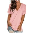 thumbnail image 1 of Summer Shirts For Women Sevevn Women's Fashion Solid Blouse V-Neck Short Sleeve Loose T-Shirt, 1 of 7