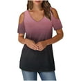 thumbnail image 1 of Summer Shirts For Women Sevevn Women's Fashionable Gradient Printed Short Sleeved V-Neck Off Shoulder T-Shirt, 1 of 6