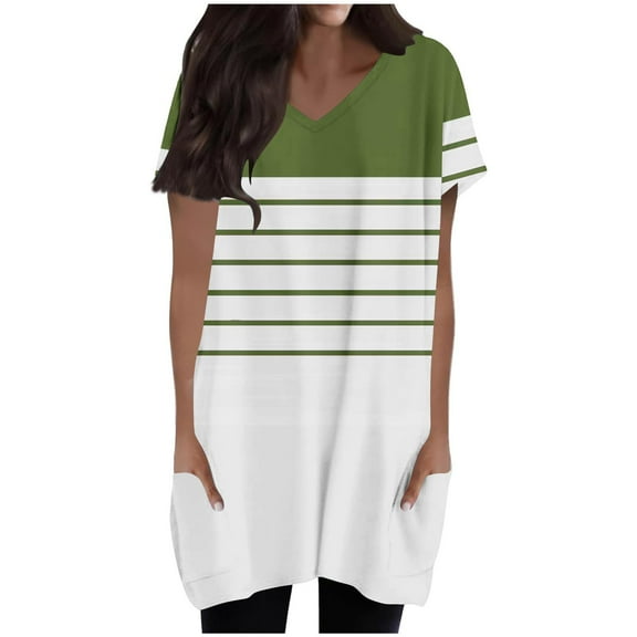 Summer Shirts For Women Sevevn Women's Fashionable Printed Double Pocket Short Sleeved V-Neck T-Shirt