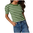 thumbnail image 1 of Summer Shirts For Women Sevevn Women's Short Puff Sleeve Knit Trendy Crewneck Striped T-Shirts Casual Summer Blouses Womens Shirts Casual, 1 of 7