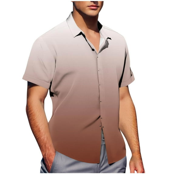 Summer Shirts For Mens Front Button Lapel Short Sleeve Tops Trendy Gradient Tunics Shirts Trends Lightweight Tunic Blouses Workout Running Gym Clothes