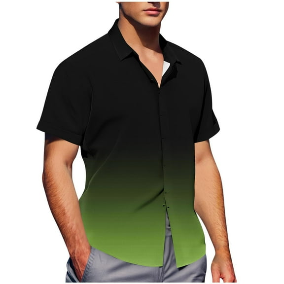 Summer Shirts For Mens Front Button Lapel Short Sleeve Tops Trendy Gradient Tunics Shirts Trends Lightweight Tunic Blouses Workout Running Gym Clothes